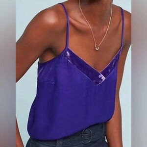 Anthropologie Floreat Purple Velvet Trim Cami Top Size Large